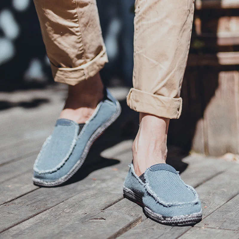2023 Summer Men Canvas Shoes Espadrilles Breathable Casual Shoes Men Loafers Comfortable Ultralight Lazy Boat Shoes Big Size 48