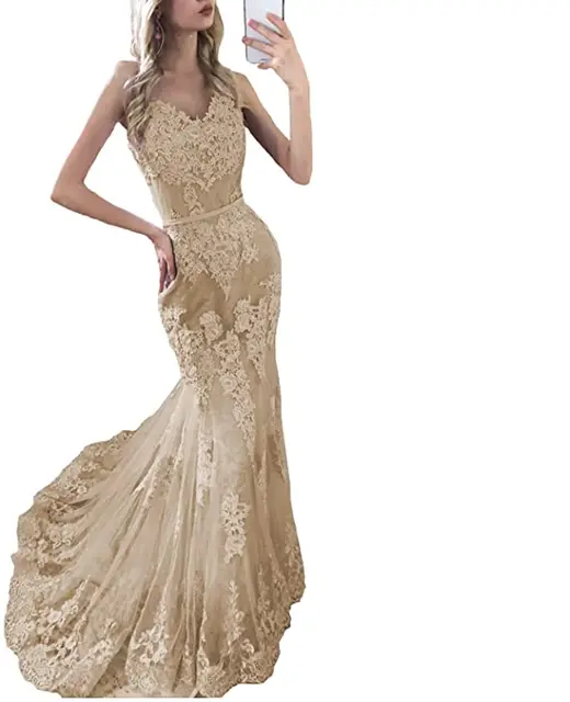 Paghetti Strap Mermaid Evening Dress Sweetheart  Vestido de noiva Zipper or Lace Up Summer Dress High Quality Lace Party Gowns Champagne