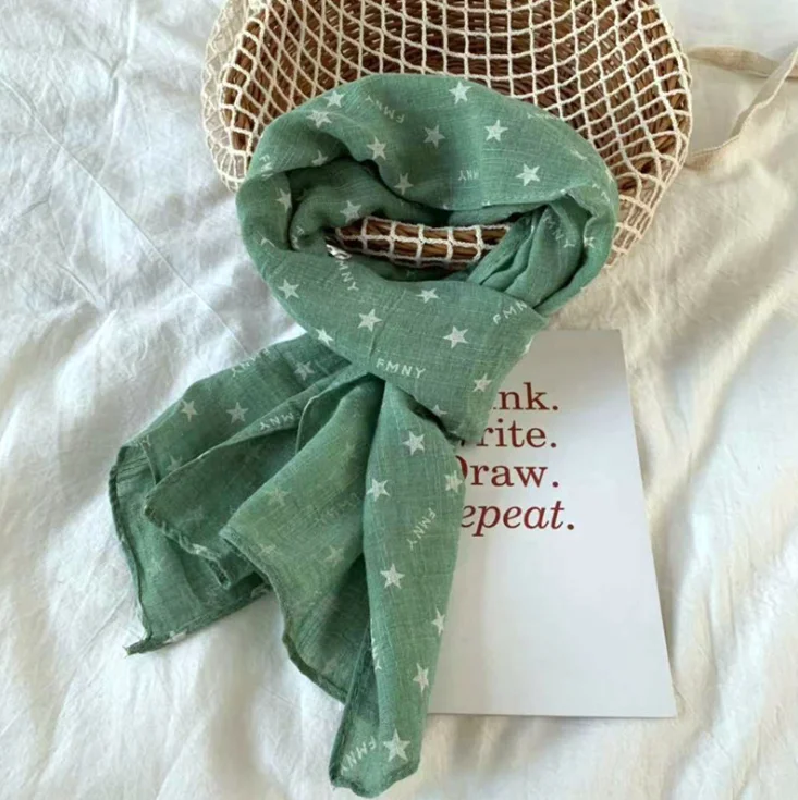 RT14 bean green Стильный Детский шарф из хлопка и льна; сезон осень-зима; корейский стиль; теплая и универсальная длинная одежда с принтом для мальчиков и девочек - Цвет: RT14 bean green