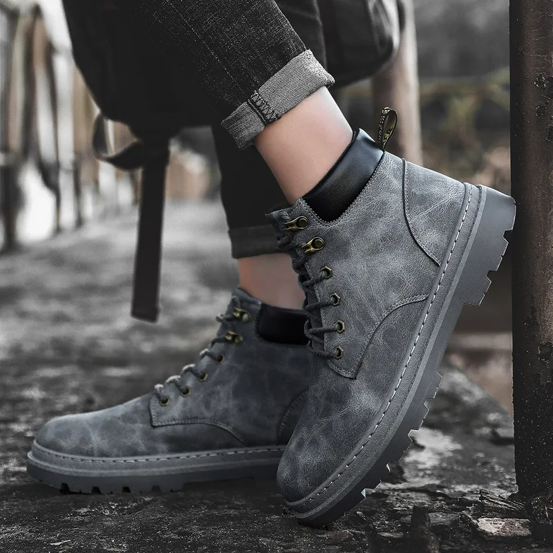 

Autumn Martin Boots Men Hight-top British Style Versatile MEN'S SHOES Mid-top Worker Boots Winter Workwear Locomotive Men's Tren