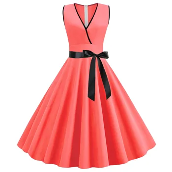 

Hot Selling Retro Hepburn Wind Yanbian Contrast Color Waist Hugging Big Skirt Dress Belt Included 1119