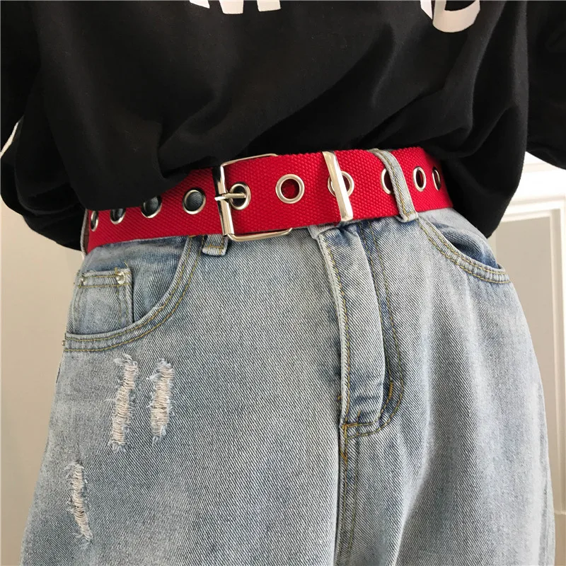 Длинные личности Harajuku кольцо в стиле casual черного цвета с металлическим ремнем и студентов из парусиновой джинсовой ткани талии Ремни прилив серебряной пряжкой