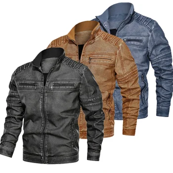

Helisopus New Warm PU Leather Jacket Men Autumn Fashion Casual Men Winter Coats PU Plus Size Jackets Stand Collar Zipper Tops