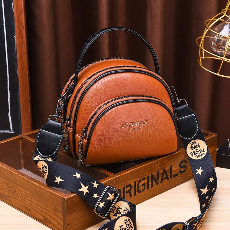 

Wide Strap Women PU Leather Small Handbags Casual Fashion Designer Ladies Phone Purse Bag Shoulder Girls Round Cross body bags