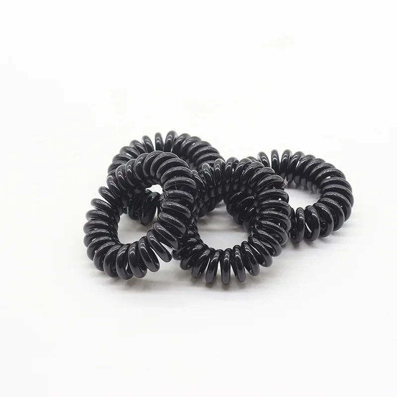 Lot 100Pcs Size 3.5CM Black / Transparent Telephone Line Gum Elastic Hair Band For Girl Accessories Springs Clear Hair Rope