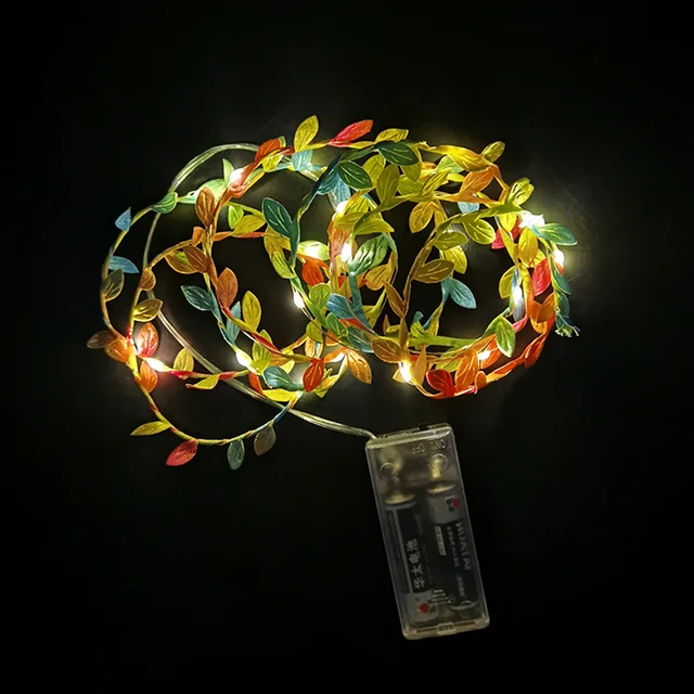 2M 20LED Green Leaf Garland  Fairy LED String Lights Artificial Leaf Vine for Christmas Home Wedding Birthday Party Decorations multicolor