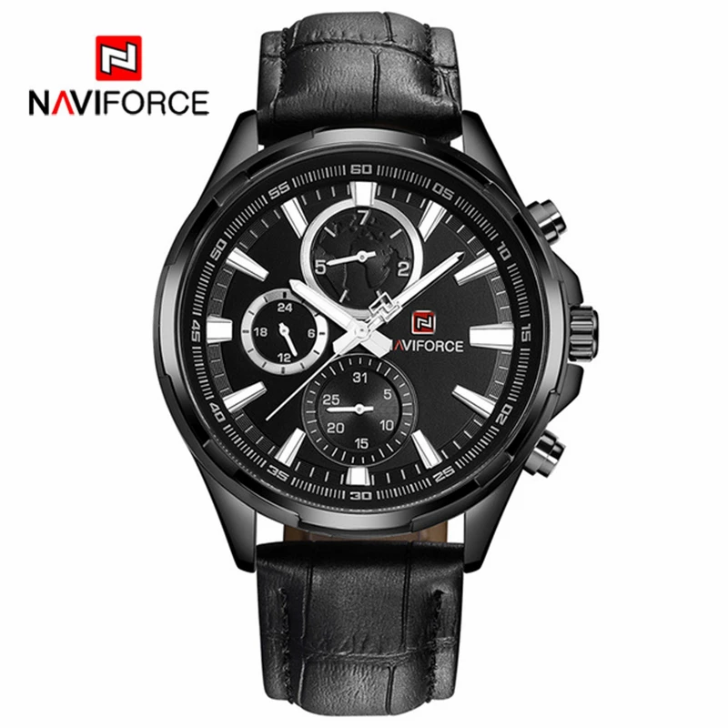 NAVIFORCE, роскошные брендовые кварцевые часы с датой, мужские деловые повседневные военные спортивные часы, кожаные Наручные часы, мужские часы - Цвет: Black