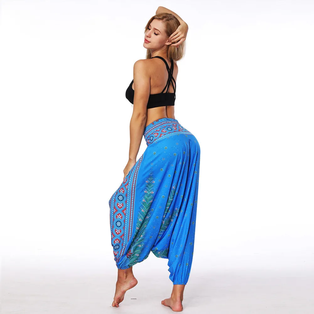 Женские повседневные летние свободные брюки для йоги, мешковатые Boho Aladdin, комбинезон, шаровары, штаны для спортзала, женские широкие брюки#15