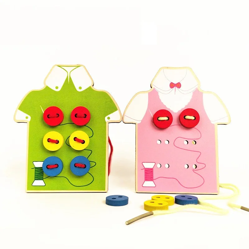 

Kids Montessori Educational Toys Toddler Sew On Buttons Early Education Teaching Puzzle Children Wooden Beads Lacing Board Toys
