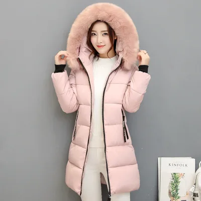 pink Новинка, зимний женский длинный пуховик, хлопковый костюм, приталенное Стеганое пальто, женская плотная Шерстяная стеганая куртка с воротником, Толстая теплая парка CA3220 - Цвет: pink