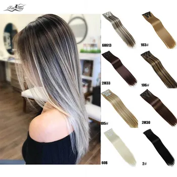 

DIANQI 16 grampos de longa reta extensões de cabelo sintético grampos em fibra de alta temperatura preto marrom hairpiece