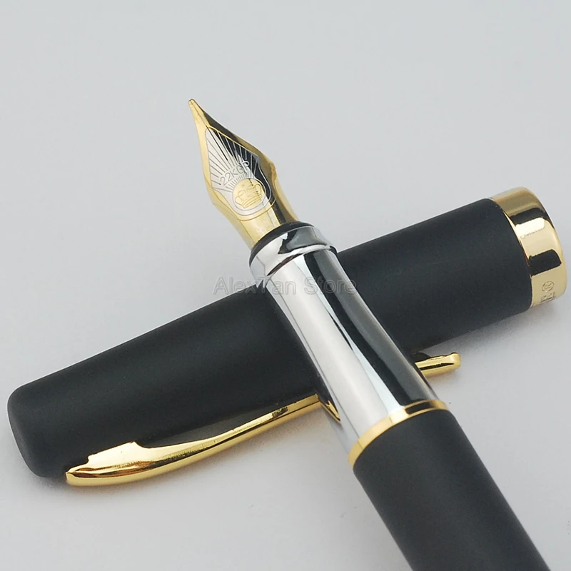 Duke 209 Steel Fude Fountain Pen Medium Nib , Matte Black with Gold Clip Advanced Writing Gift Fountain Pen