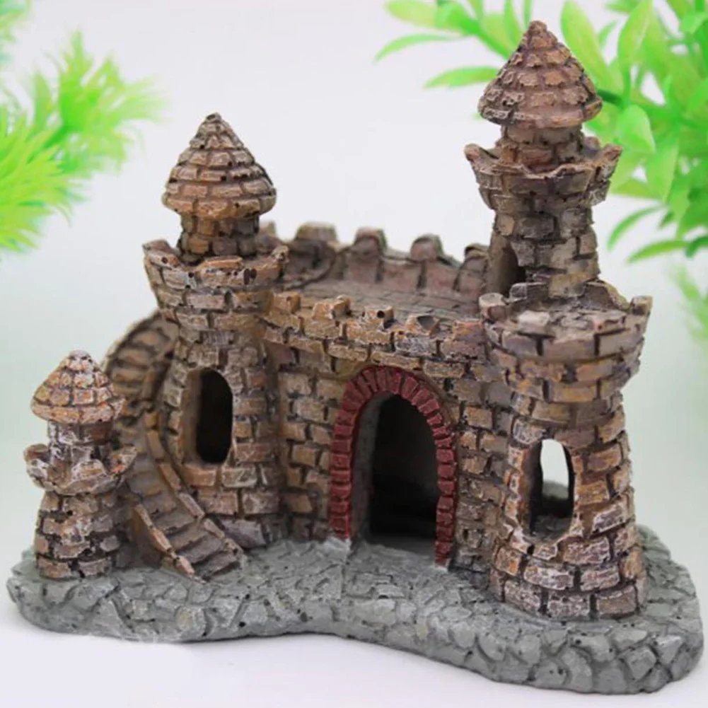 Small Castle Wall Ruins Rustic Aquarium Ornament Fish Tank Decoration Gift