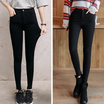 

Plus Size Button Women Leggings High Waist White Slim Pencil Pants Female High Elastic Skinny Casual Stretch Women Trousers Lady