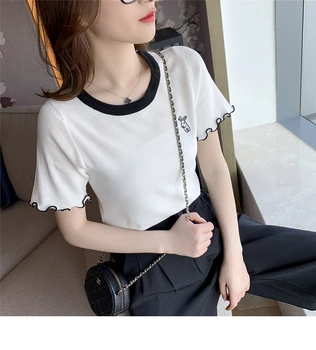 

2020 Women's knitted tops short-sleeved slim fit T-shit tee girls ladies tops free-size fashion sweet style short