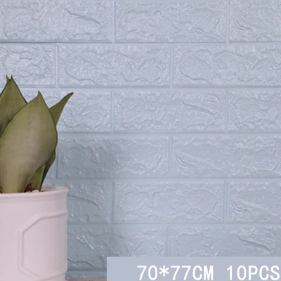 gray blue 70*77 3D наклейки в виде кирпичной стены DIY пены Водонепроницаемый Детские Настенные обои-покрытие фартук для телевизора дети гостиной украшения - Цвет: gray blue