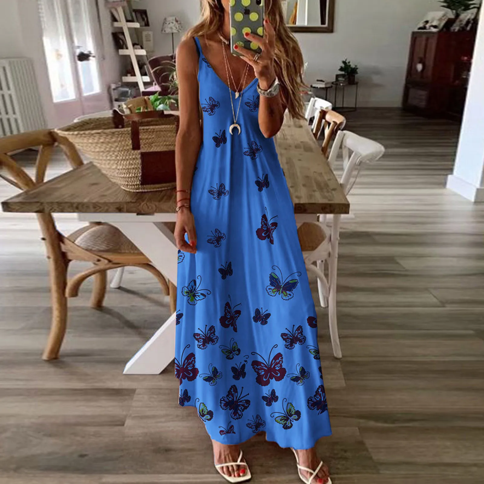 Fashion Women Summer Dress V-neck Casual Printing Loose Sleeveless Loose Long Dress Maxi Dresses For Women Платья Для Женщин 1