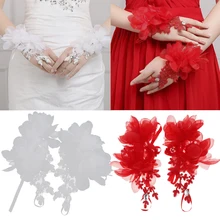 1 пара свадебный цветок на запястье перчатки свадебные аксессуары кружевные короткие рукавицы для женщин Noiva, модные перчатки для выпускного вечера Barato