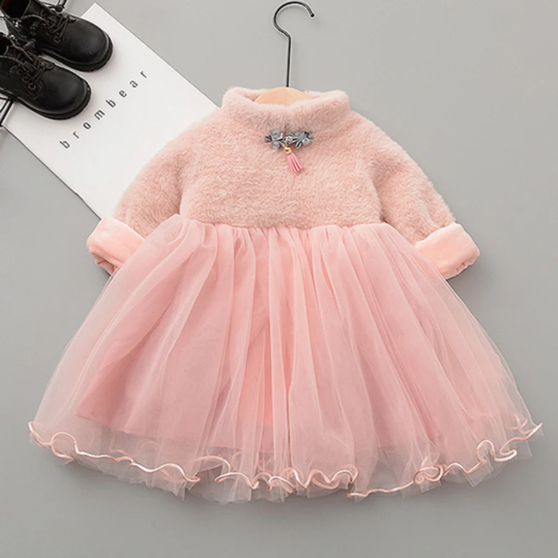 New Chinese style Autumn Winter Baby Dress Warm Long-Sleeve knit Dress Kids Clothes Children Dresses For 1-5y Toddler baby