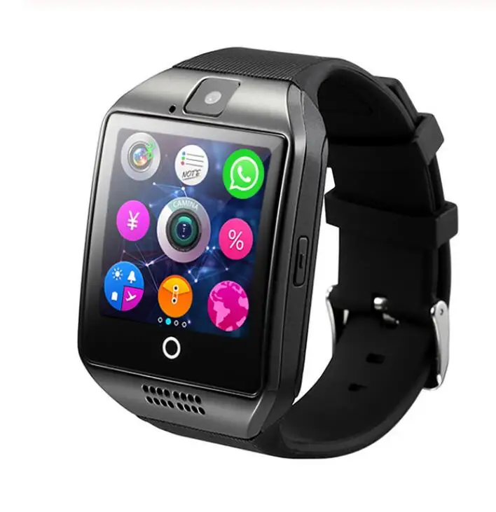 Bluetooth Смарт спортивные часы Q18 с камерой Facebook Whatsapp Twitter Синхронизация SMS Smartwatch поддержка sim-карты TF для IOS Android - Цвет: Черный