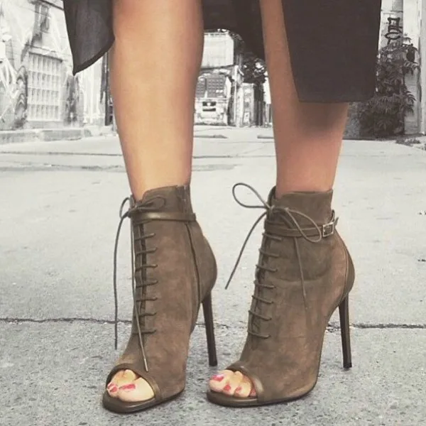 Fashion Brown Suede Women Ankle Boots 