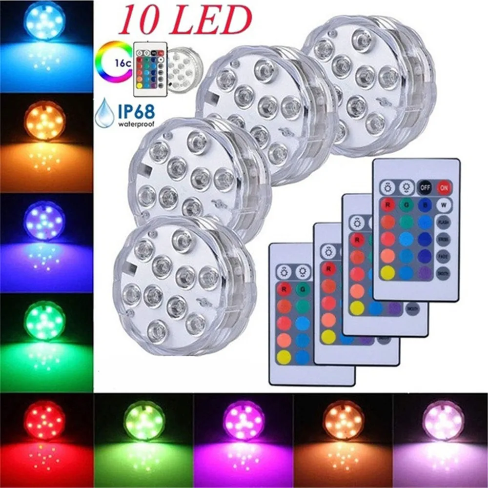 

Wireless Remote Control LED Float Water Light Night Light Flower Shape Waterproof Swimming Pool Fish Tank Decor Lamp RGB 10 LEDs