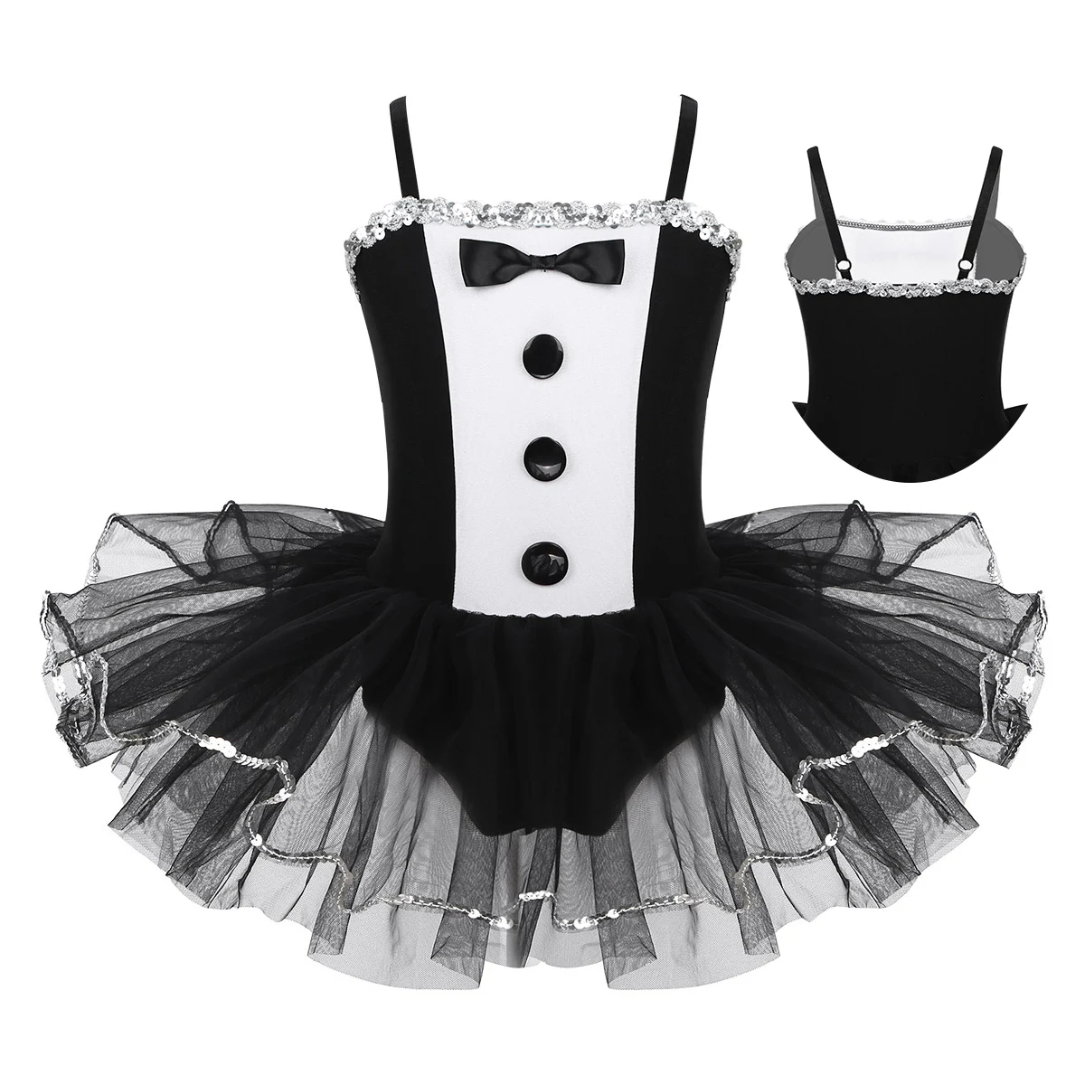 ChicTry/детский танцевальный костюм для сценических выступлений для девочек, регулируемый сетчатый балетный костюм с блестками на тонких бретельках, гимнастическое трико - Цвет: Black