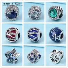 Зимняя коллекция, снежинка, Сияющие сердца, звезда, амулеты, серебро 925 пробы, ювелирное изделие, сердце, бисер, подходит для браслета, сделай сам, рождественский подарок