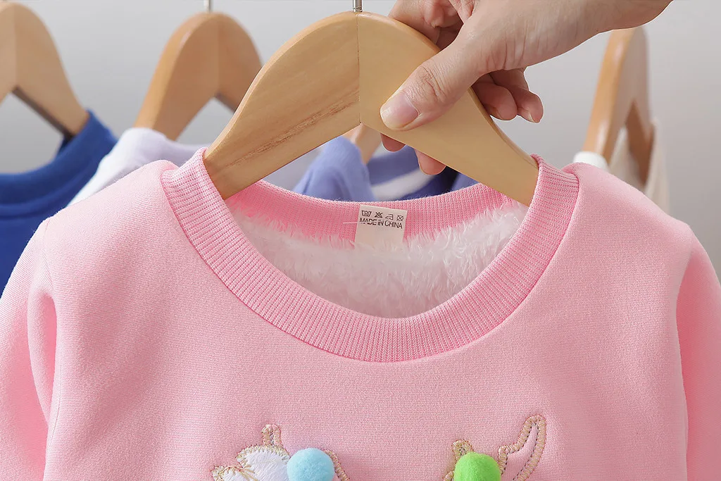 Toddler Kids Baby Girl Christmas Deer Warm Thick Fleece Sweatshirt Pullover Tops Autumn Children Hoodies Animals Sweatshirt