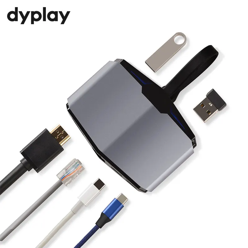 Dyplay 6 в 1 цифровой мультипорт USB C концентратор PD зарядка Гбит/с данных двойной 3