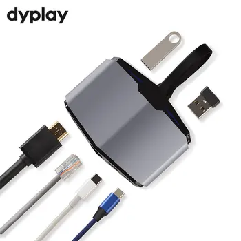 

dyplay 6 in 1 Digital Multiport USB C Hub USB C PD Charging,USB C Gbps Data, Dual USB 3.1 Ports, HDMI Ethernet,RJ45 Jack Adapter