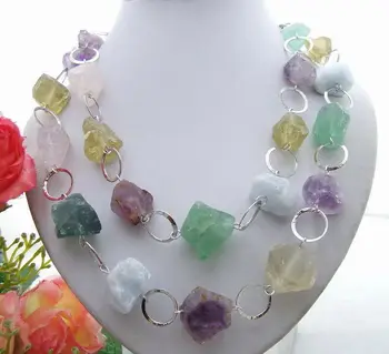 

22x24mm Semi-Precious Stone Rough Necklace 19" 2 rows