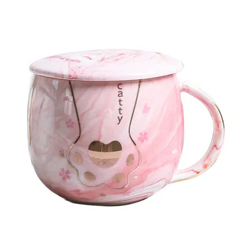 

Creative Cat Claw Cup Cute Gold Ceramic Cup With Lid Spoon Couple Mug Student Home Coffee Mug Milk Cup Breakfast Cup Kids gift
