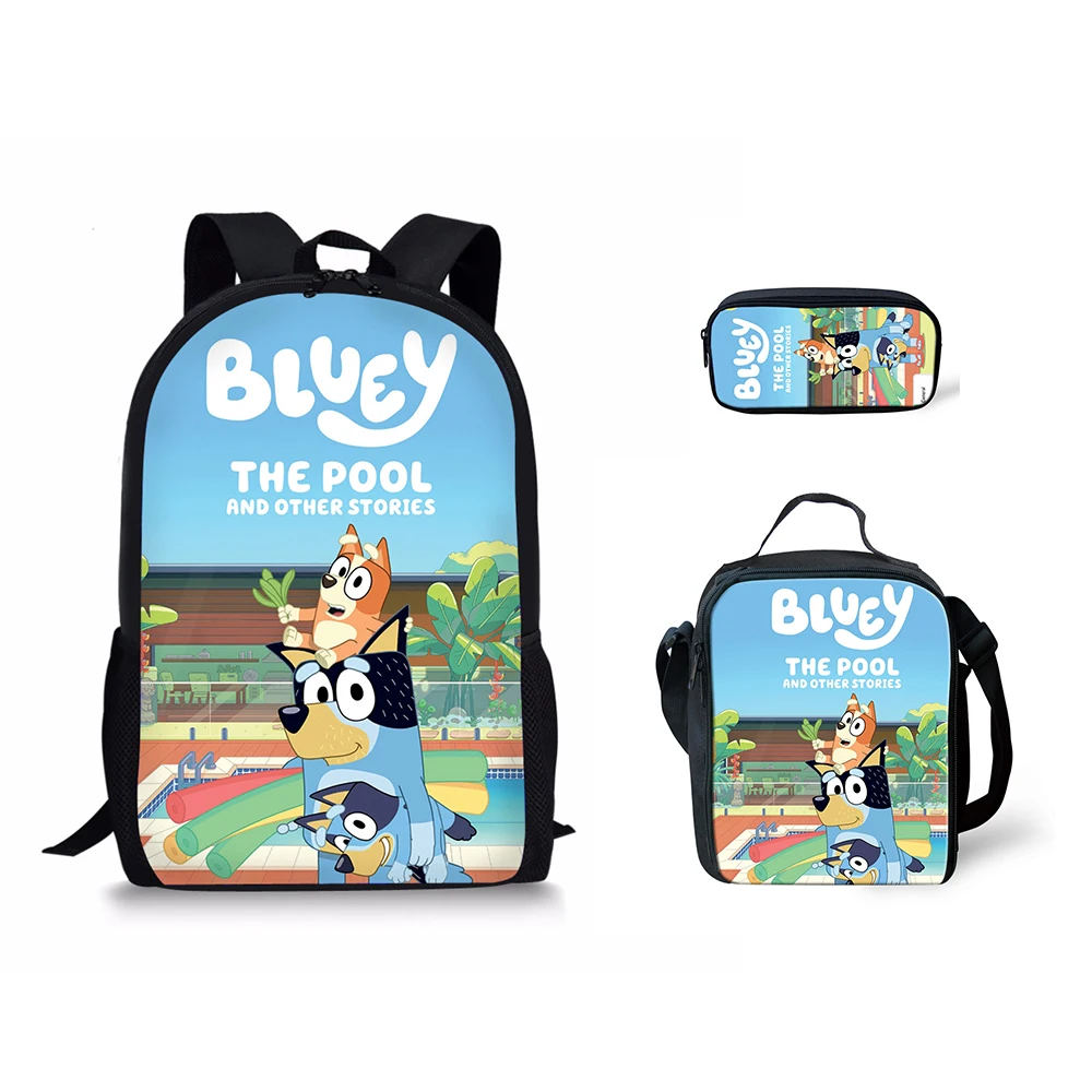 

Fashion 3PCs/Set Kids Book Bags Set BLUEY Pattern Students School Backpack Mochila Kawaii Anime Design Children's School Bags