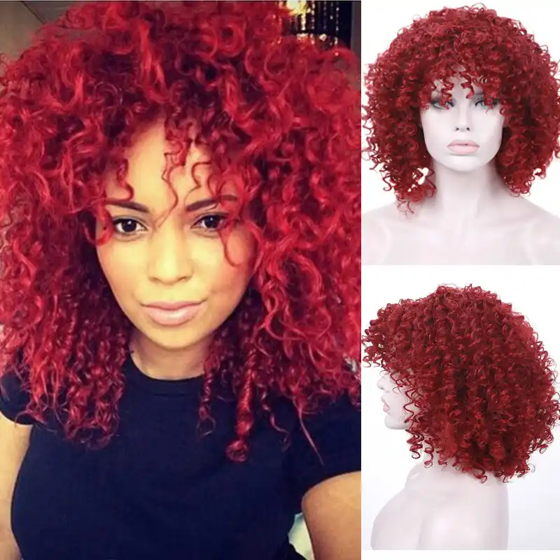 Ailiade Afrikanische Schwarze Lockige Perucke Schwarz Haar Rot Haar Perucke Pony Synthetische Kurze Haare Schwarze Frau Hohe Temperatur Haar Synthetische Nicht Lace Perucken Aliexpress