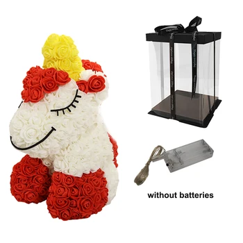 

Hot Sale 5 Styles Cute Roses Unicorn with LED Gift Box Artificial Flowers Toy Unicorn for Nice Christmas Gift