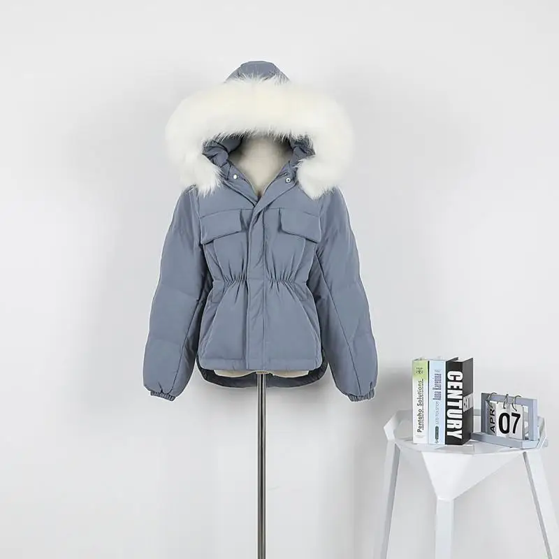 FTLZZ, зимняя, большая, натуральная, мех енота, короткая куртка для женщин, 90%, белая, утиный пух, парка, теплая, толстая, женская, тонкая, на молнии, верхняя одежда - Цвет: Blue