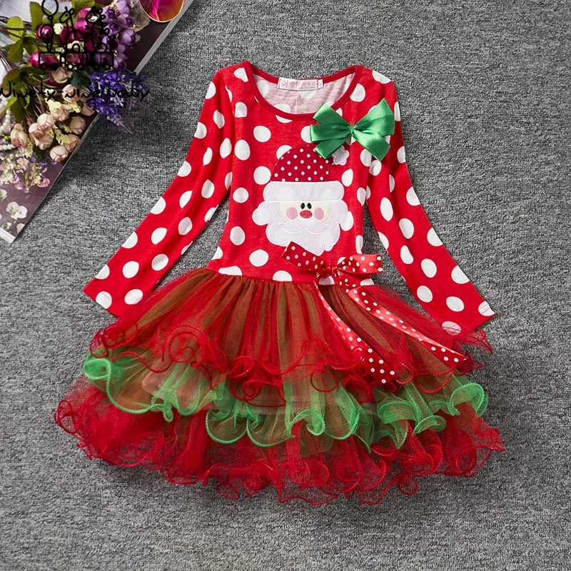 Нарядное Новогоднее карнавальное платье Санта-Клауса для маленьких девочек, зимняя Праздничная Рождественская одежда, вечерние костюмы из тюля для детей 6-12 мес., 2-5 лет