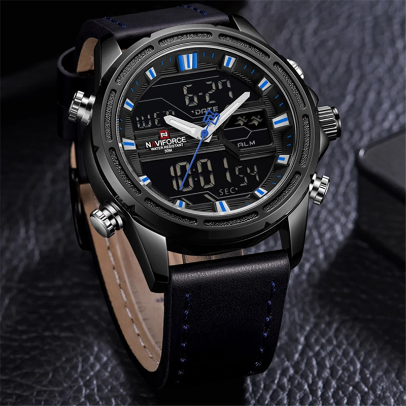 NAVIFORCE, спортивный светодиодный цифровой топ, люксовый бренд, нержавеющая сталь, кварцевые часы, мужские часы, армейские военные наручные часы, Relogio Masculino