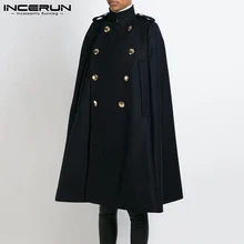 

INCERUN Top 2021 American Style New Men Loose Comeforable Solid Color Irregular Mid-length Male Fashion Intervening Cloaks S-5XL