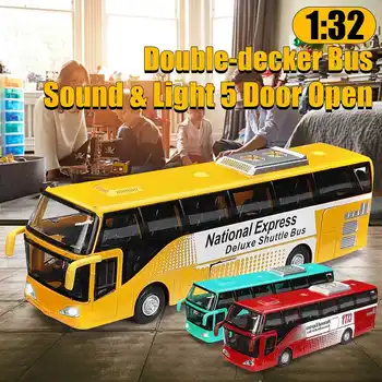 

1:32 High Simulation Double Sightseeing Bus Model Toy Cars Alloy Flashing Sound Vehicle Toys for Kids Children Birthday Gifts