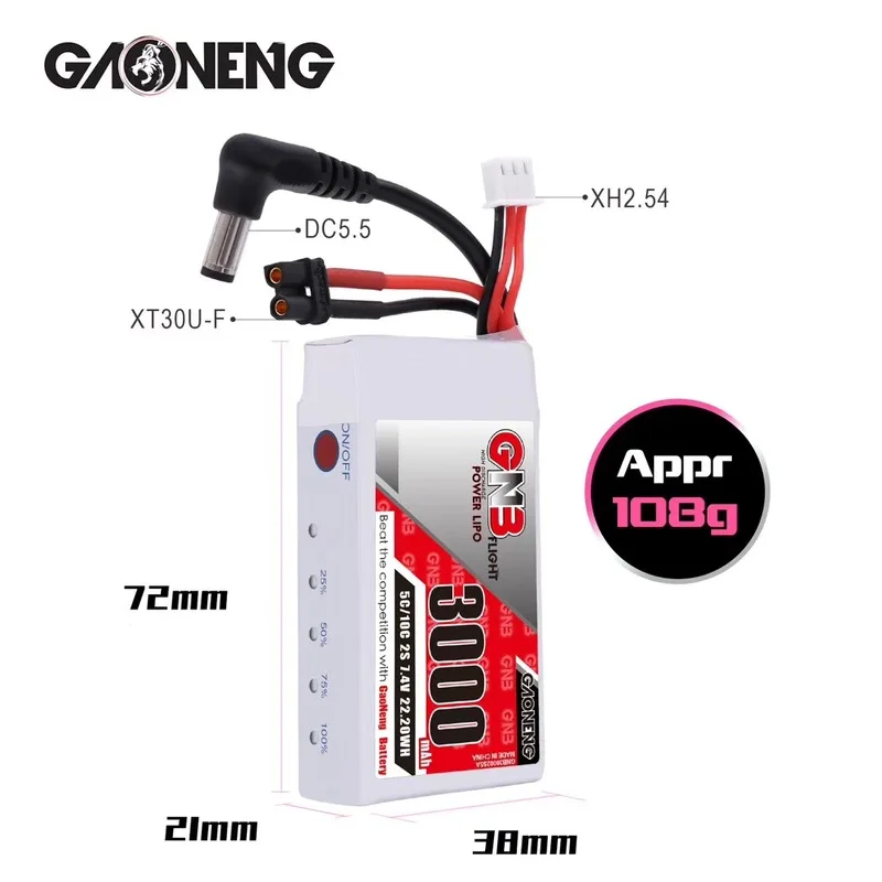 Gaoneng GNB 3000 мАч 2S 5C очки Lipo батарея индикатор питания для Fatshark Доминатор Skyzone Aomway FPV очки RC Дрон