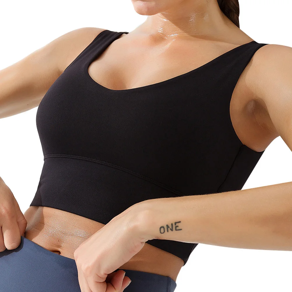 Женский спортивный бюстгальтер с v-образным вырезом, дышащее противоударное беспроводное однотонное нижнее белье для фитнеса, ALS88 - Цвет: Черный
