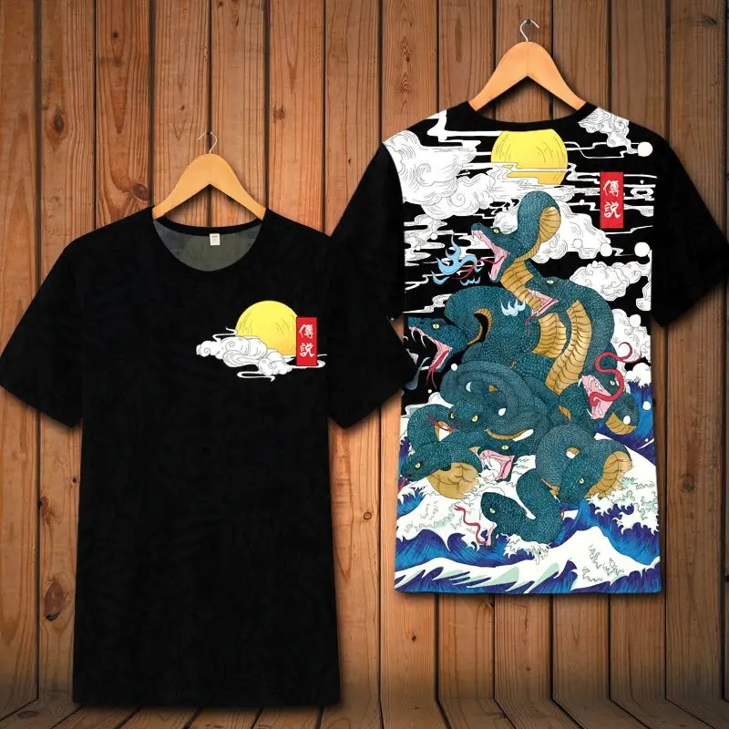 Ukiyo-e в китайском стиле с 3d принтом животных, роскошная футболка с короткими рукавами, лето, новая качественная мягкая удобная ледяная футболка, Мужская S-6XL