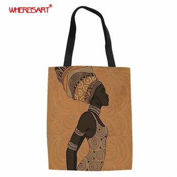 

WHEREISART African Women Prints Canvas Shoulder Bag Women Large Capacity Retro Handbag Female Shopping Bag Summer Beach Bag Lady