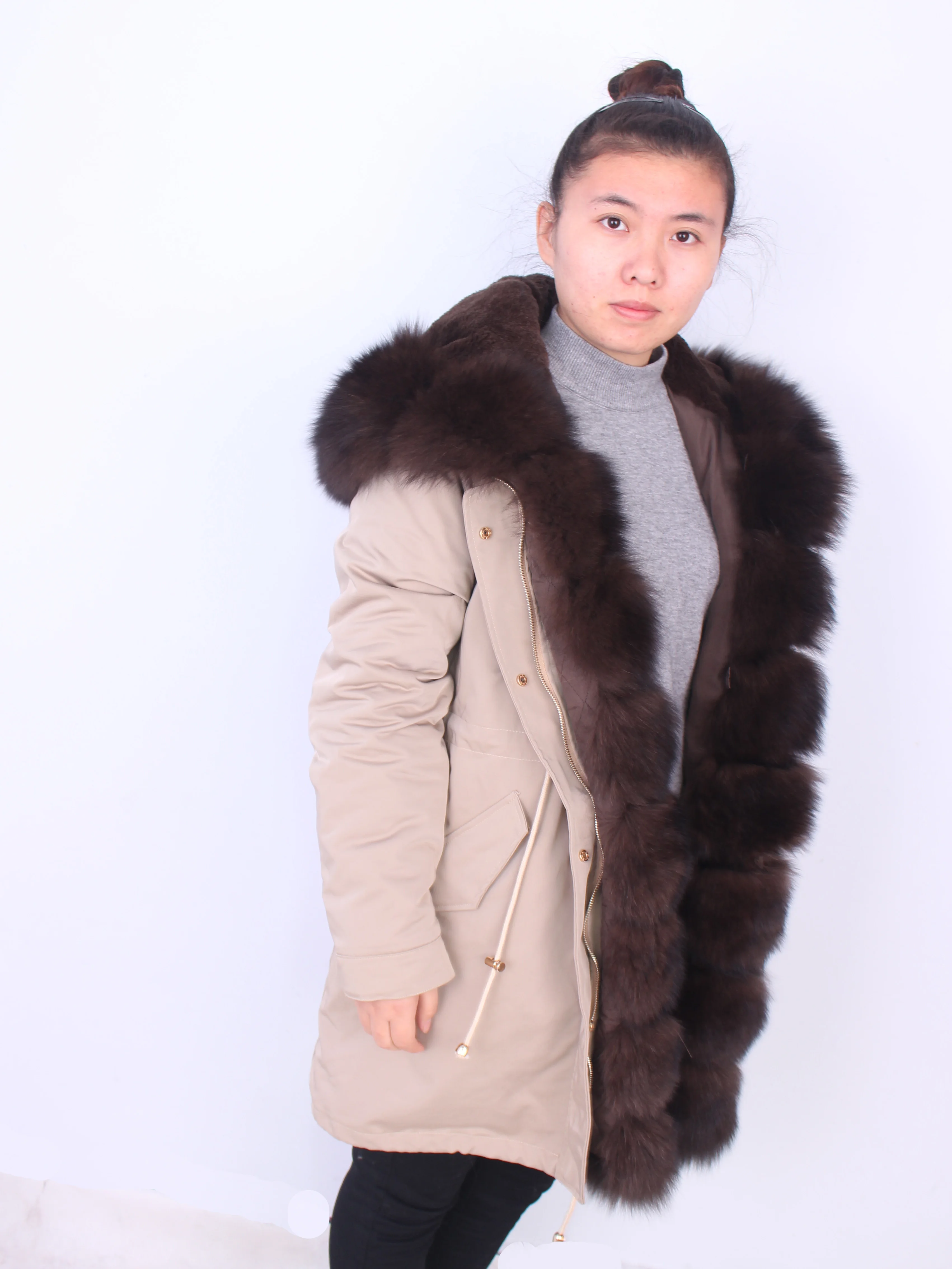 Linhaoshengyue, новинка, воротник из лисьего меха, куртка для парка, женское длинное пальто, Женское зимнее меховое пальто, пальто с подкладкой из кроличьего меха