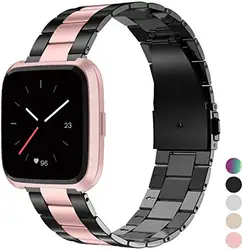 Premium Stainless Steel Wrist Strap - Elegant Metal Watch Bracelet Accessory (Black RosePink)