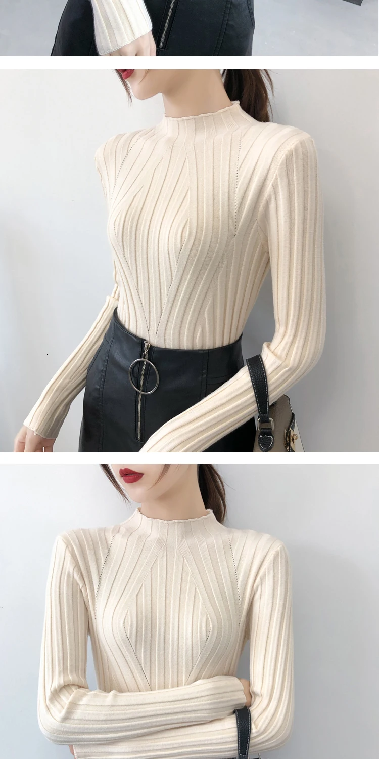 Autumn Winter Thick Sweater Women Knitted Ribbed Pullover Sweater Long Sleeve Turtleneck Slim Jumper Soft Warm Pull Femme