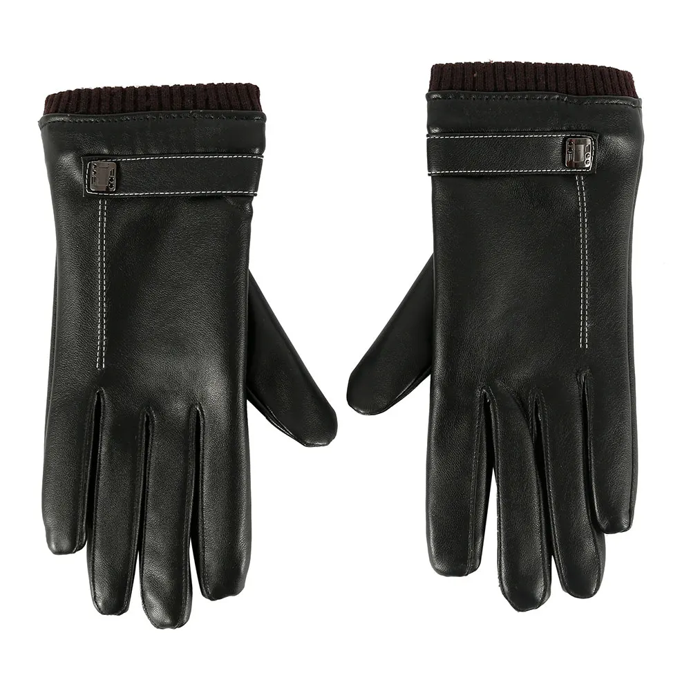 Мужские перчатки из искусственной кожи, зимние теплые перчатки для сенсорного экрана, ветрозащитные черные перчатки на весь палец, зимние женские теплые перчатки