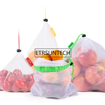 

200pcs/lot Reusable Mesh Produce Bags Washable Eco Friendly Bags for Grocery Shopping Storage Fruit Vegetable Toys Sundries
